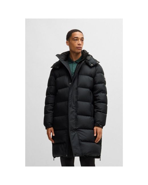 Boss Black Water-Repellent Down Parka With Detachable Hood for men