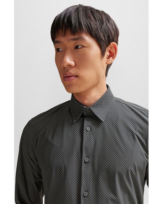 Boss Black Slim-fit Shirt In Printed Performance-stretch Fabric for men