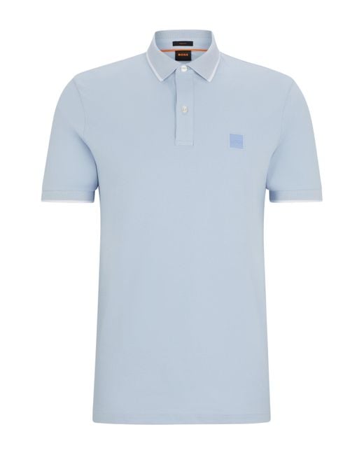 Boss Slim-Fit Poloshirt aus gewaschenem elastischem Baumwoll-Piqué in Blue für Herren