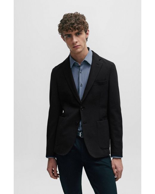 Boss Blue Slim-fit Jacket In Micro-patterned Performance-stretch Material for men