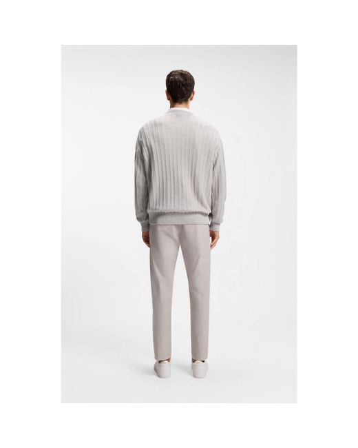 Boss Gray Linen-Cotton Sweater With Knitted Structure for men