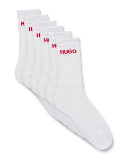 Lot de six paires de chaussettes mi-mollet à logo HUGO pour homme en coloris White