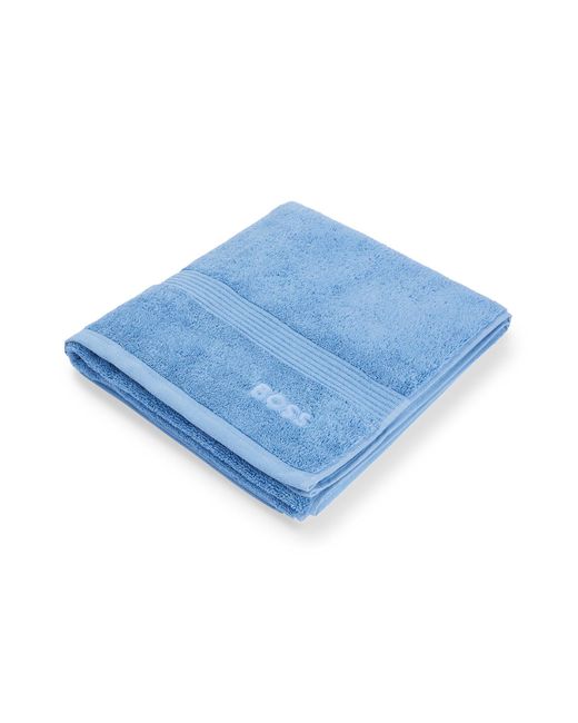 Boss Blue Logo Bath Towel In Aegean Cotton