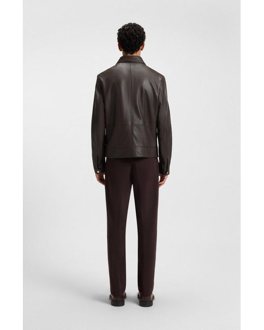 Boss Regular-Fit Leren Jas Met Ritssluiting in het Black voor heren