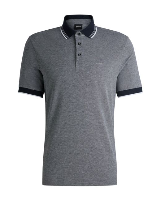 Boss Gray Oxford-cotton-piqu Polo Shirt With Logo Detail for men