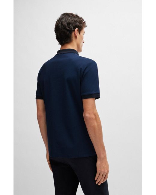 Boss Blue Slim-fit Polo Shirt In Two-tone Mercerized Cotton for men