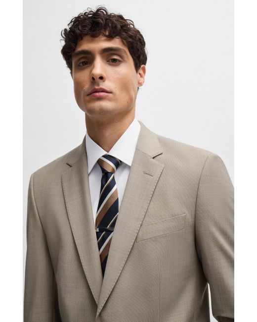 Boss Natural Slim-fit Suit In Micro-patterned Stretch Cloth for men