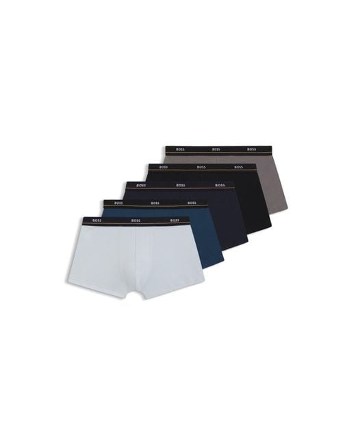 Boss Blue Five-Pack Of Stretch-Cotton Trunks With Logo Waistbands for men