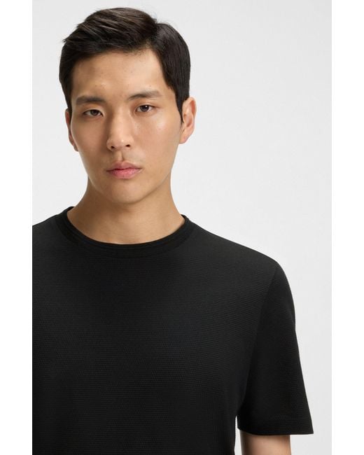 Boss Black Cotton-Blend T-Shirt With Bubble-Jacquard Structure for men