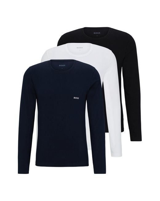 Boss Blue Three-pack Of Underwear T-shirts In Cotton With Logos for men