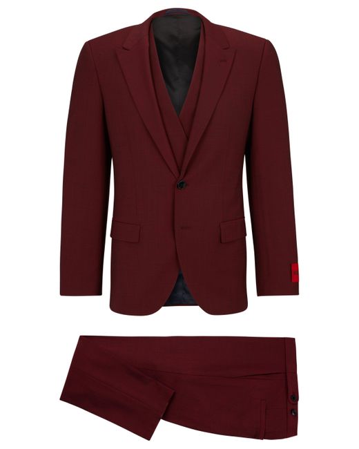 HUGO Dreiteiliger Slim-Fit Anzug aus Performance-Stretch-Gewebe in Red für Herren