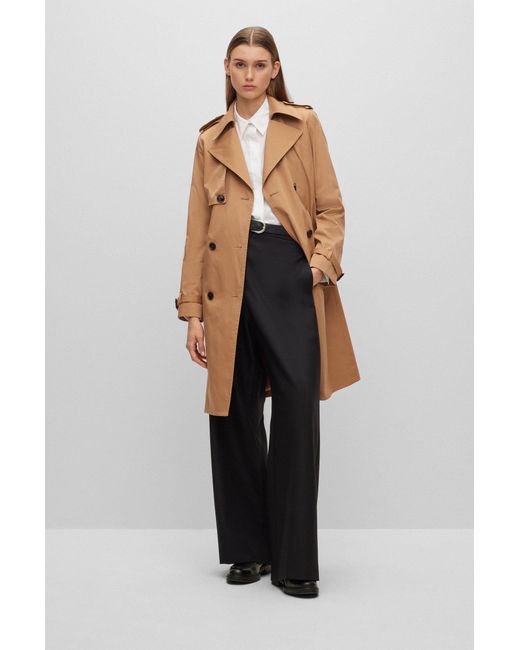 Boss Natural Regular-fit Trench Coat With Buckled Belt