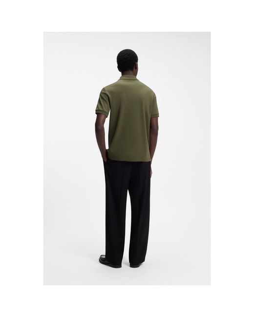 HUGO Green Cotton Piqué Polo Shirt With Zip Neckline for men