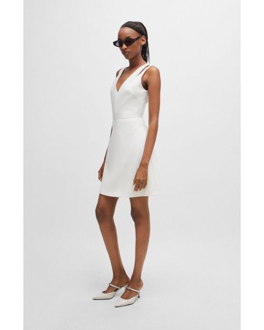 HUGO White Ärmelloses Kleid mit V-Ausschnitt und Cut-outs