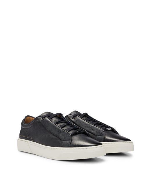 Boss Black Gary Grained-leather Low-top Trainers With Branded Metal Lace Loop for men