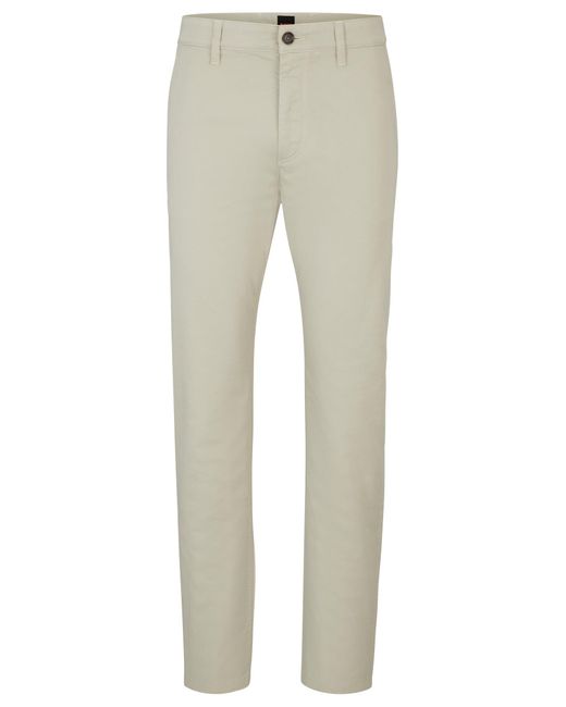 Boss Natural Tapered-fit Chinos In Stretch-cotton Satin for men