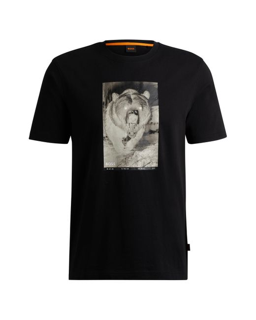 Boss Regular-fit T-shirt Van Katoenen Jersey Met Nieuwe Print in het Black voor heren