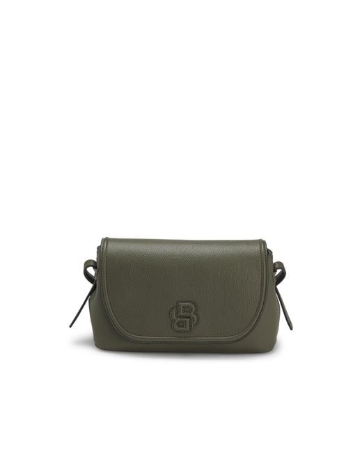 Boss Green Grained Faux-Leather Crossbody Bag With Double B Monogram