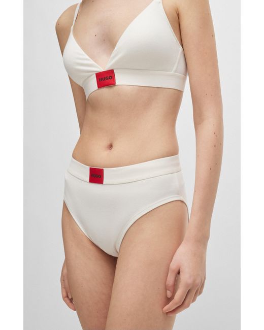 HUGO White Triangel-BH aus Stretch-Baumwolle mit rotem Logo-Etikett