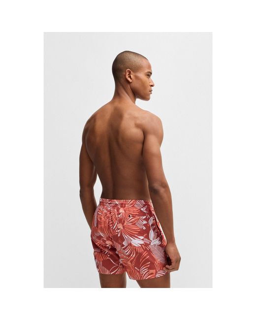Boss Red Logo-Badge Swim Shorts With All-Over Print for men