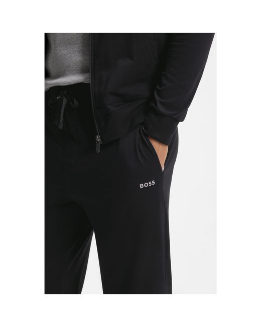 Boss Black Stretch-Cotton Tracksuit Bottoms With Embroidered Logo for men