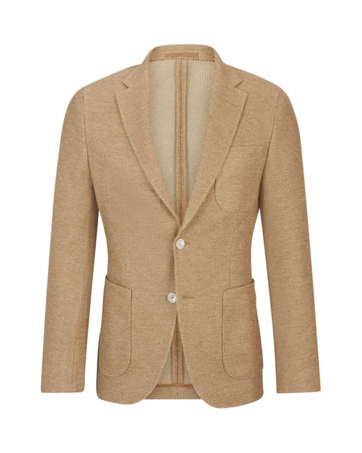 Boss Natural Slim-fit Jacket In Micro-patterned Linen And Cotton for men