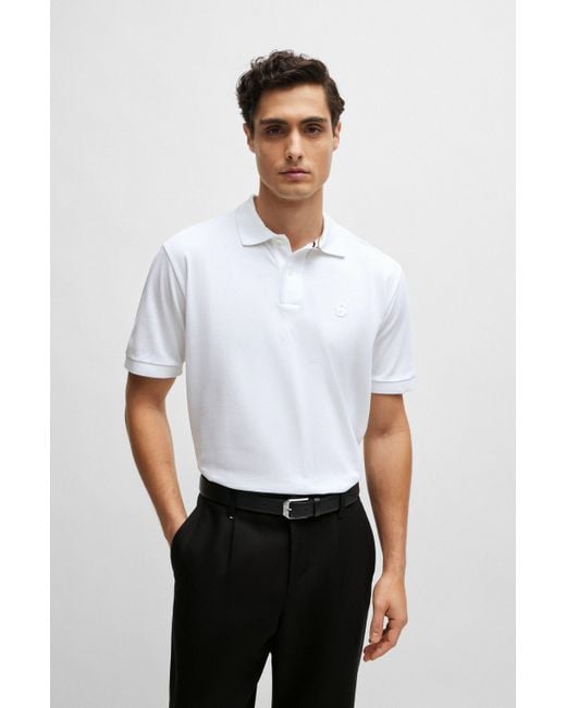 Boss Poloshirt aus merzerisierter Baumwolle mit gesticktem Doppel-Monogramm in White für Herren