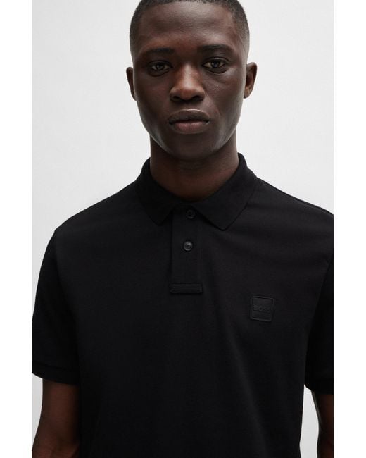 Boss Black Stretch-cotton Slim-fit Polo Shirt With Logo Patch for men