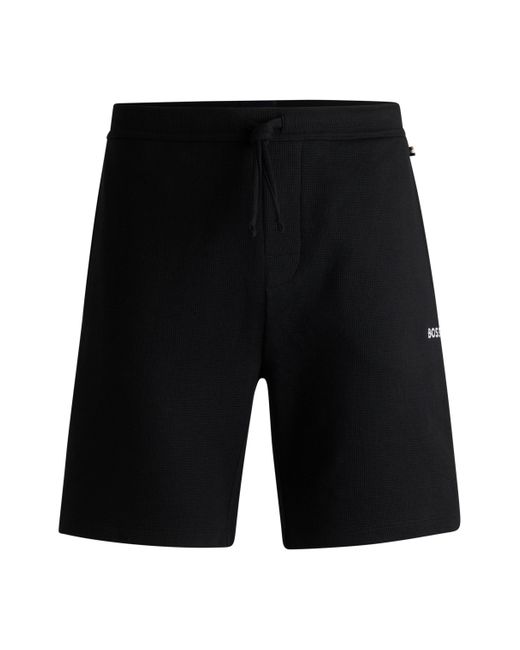 Boss Pyjama-Shorts mit Waffelstruktur und Logo-Stickerei in Black für Herren
