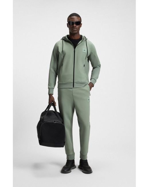 Boss Hoodie Van Een Katoenmix Met Rits En Logopatch in het Green voor heren