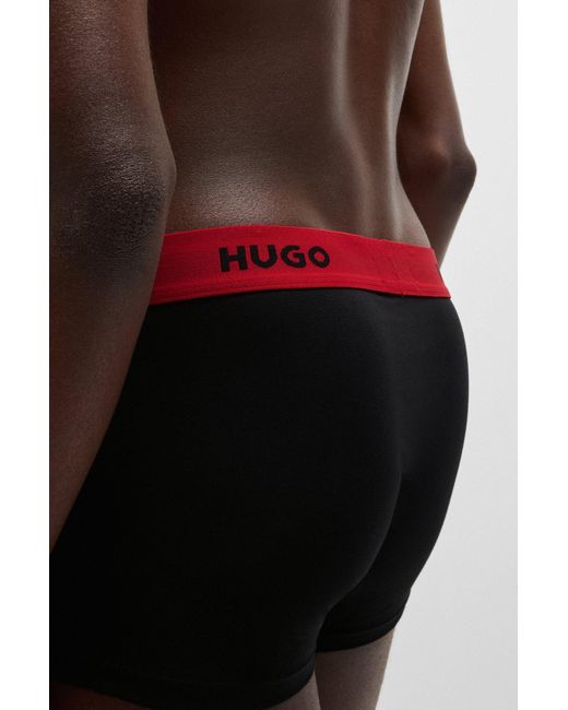 HUGO Red Three-pack Of Stretch-cotton Trunks With Logo Waistbands for men