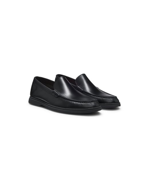 Boss Black Leather Moccasins With Emed Logo for men