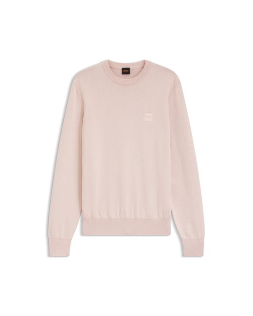 Boss Pink Cotton-Blend Sweater With Logo Patch for men