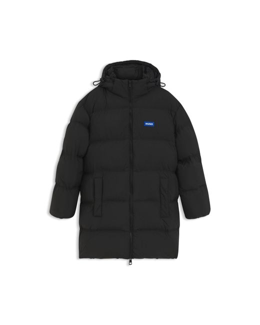 HUGO Black Longline Padded Coat With A Water-Repellent Finish for men