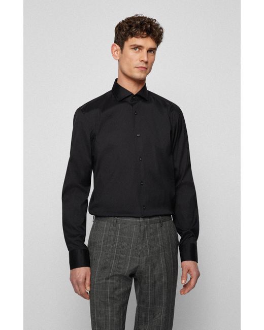 BOSS by HUGO BOSS Slim-fit Shirt In Easy-iron Cotton-blend Poplin in Black  for Men | Lyst