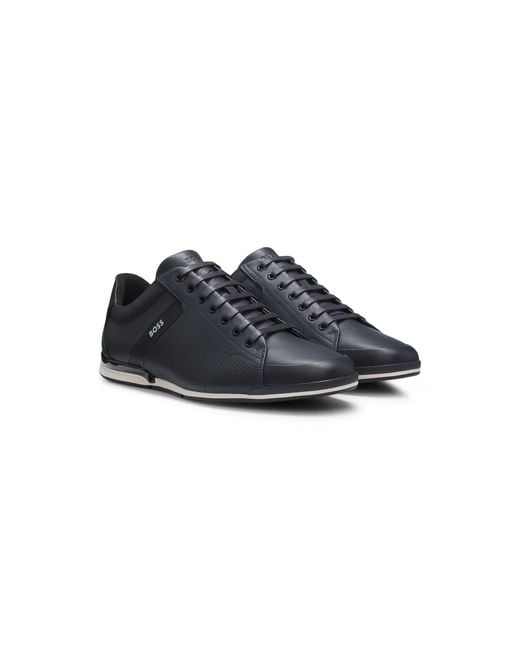Boss Blue Leather Trainers With Odour-Control Lining for men