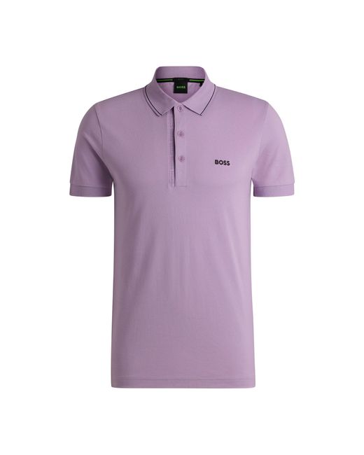 Boss Purple Cotton-Piqué Slim-Fit Polo Shirt With Tonal Logo for men