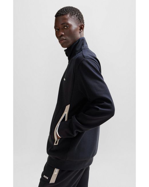 BOSS by HUGO BOSS Zip-up Sweatshirt With Logo Print in Black for Men | Lyst