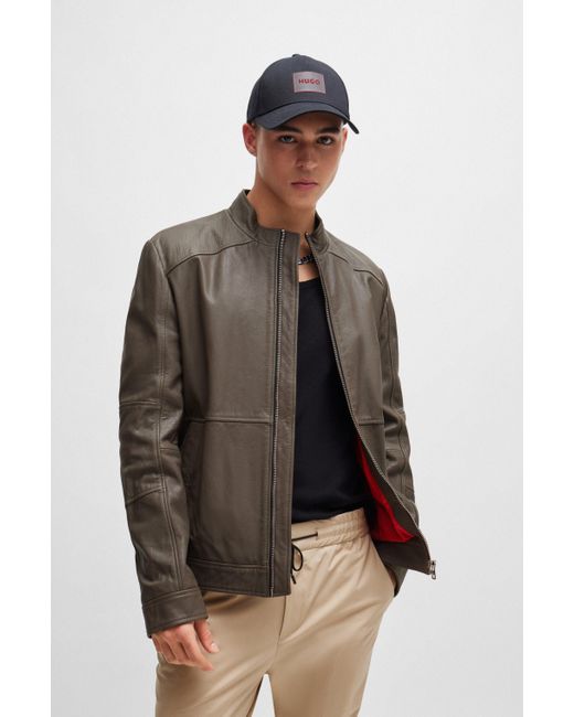HUGO Extra-slim-fit Leather Jacket With Red Lining in het Brown voor heren