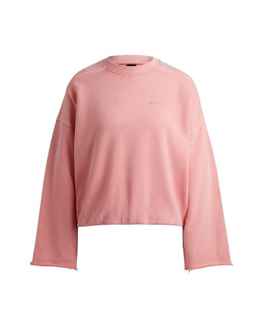 Boss Pink Cotton-terry Sweatshirt With Drawcord Cuffs