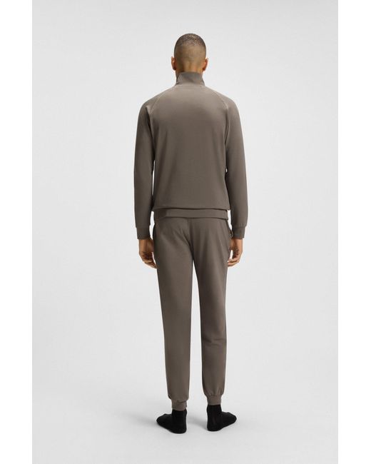 Boss Jacke Aus Stretch-Baumwolle Mit Reißverschluss Und Logo-Stickerei in Brown für Herren