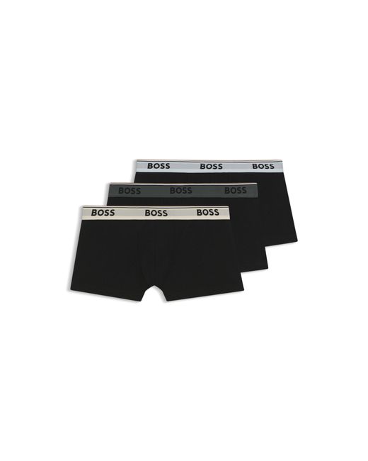 Boss Black Three-Pack Of Stretch-Cotton Trunks With Logo Waistbands for men