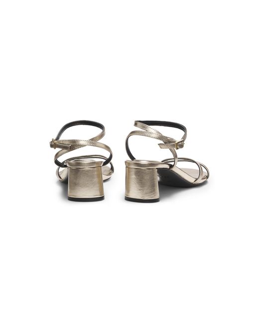 Boss White Metallic-Leather Sandals With Block Heel