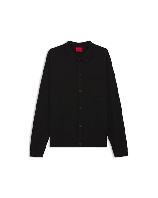 HUGO Black Regular-Fit Knitted Jacket With Ribbed Trims for men