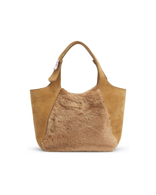 Boss Brown X Steiff Leather Tote With Mohair-Fur Front