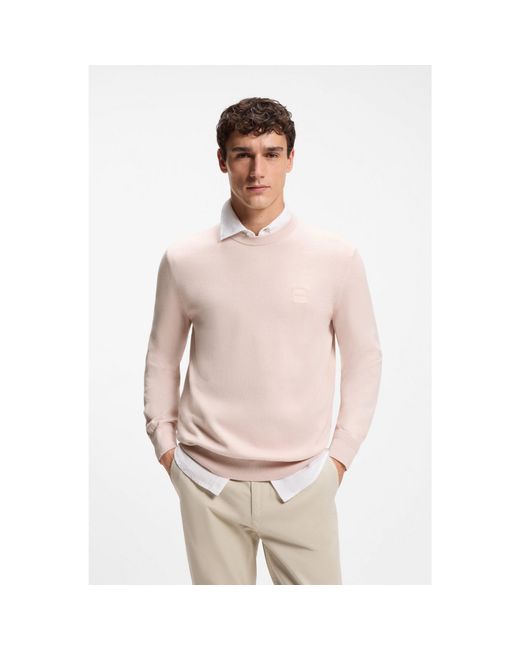 Boss Pink Cotton-Blend Sweater With Logo Patch for men