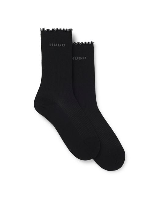 HUGO Black Two-Pack Of Regular-Length Socks With Lettuce Cuff