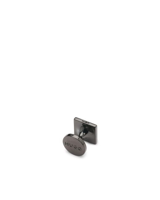 HUGO White Square Cufflinks With Enamel Core And Logo for men