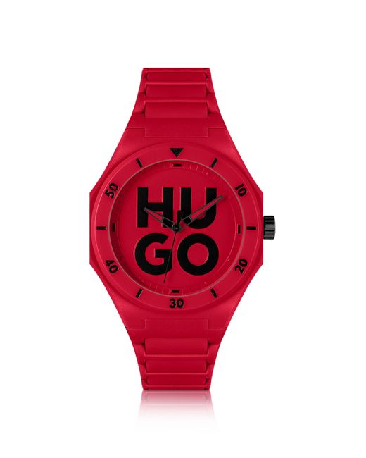 HUGO Rood Horloge Met Ton-sur-ton Polsband Van Silicone in het Red voor heren