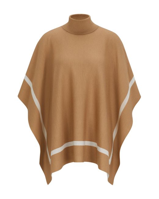 Boss Brown Virgin-wool Roll-neck Poncho With Logo Trim
